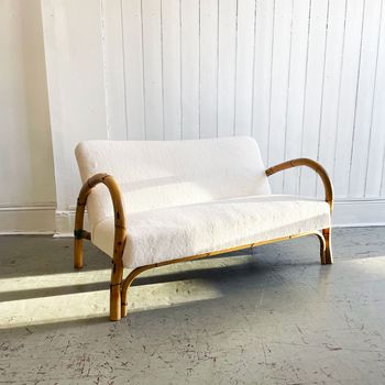 A 1950's French Bamboo Sofa with Soft Sheepskin Upholstery