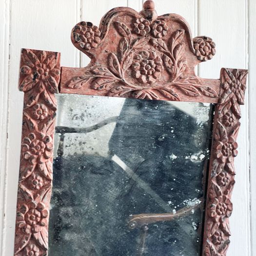 A Small 19th C Provencal Carved Polychrome Mirror with Mercury Plate