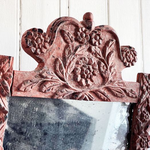 A Small 19th C Provencal Carved Polychrome Mirror with Mercury Plate