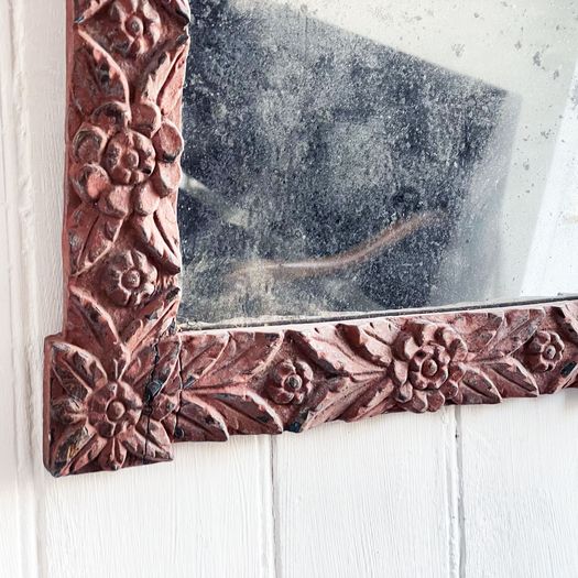 A Small 19th C Provencal Carved Polychrome Mirror with Mercury Plate