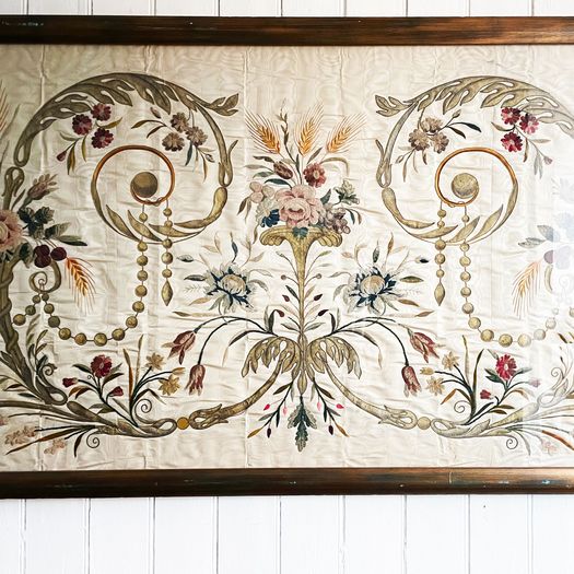 A Large 18th C Italian Framed Silk Embroidery