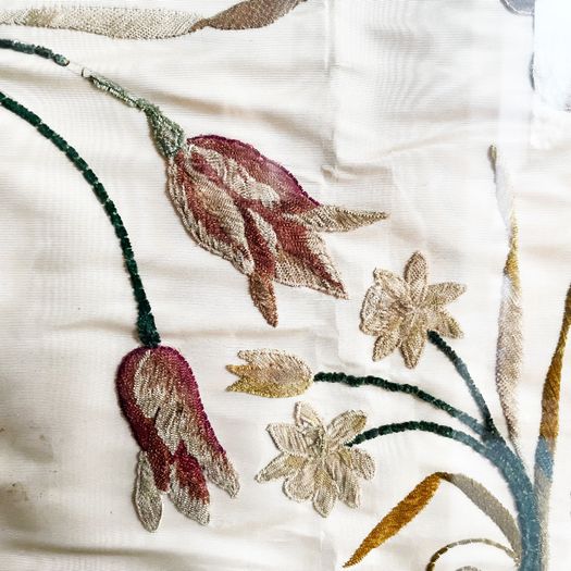 A Large 18th C Italian Framed Silk Embroidery