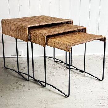 A Mid Century French Rattan Nest of Tables