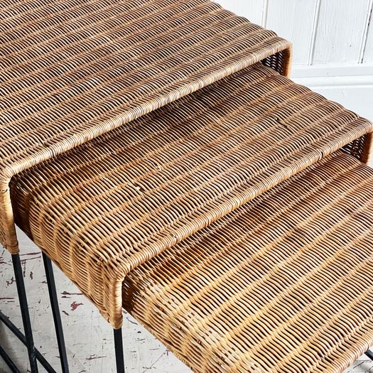 A Mid Century French Rattan Nest of Tables