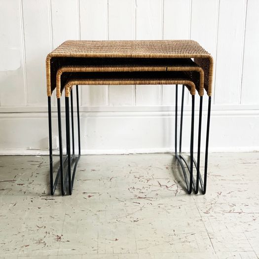 A Mid Century French Rattan Nest of Tables
