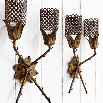 A Pair of Mid Century Spanish Faux Bamboo Metal Wall Lights