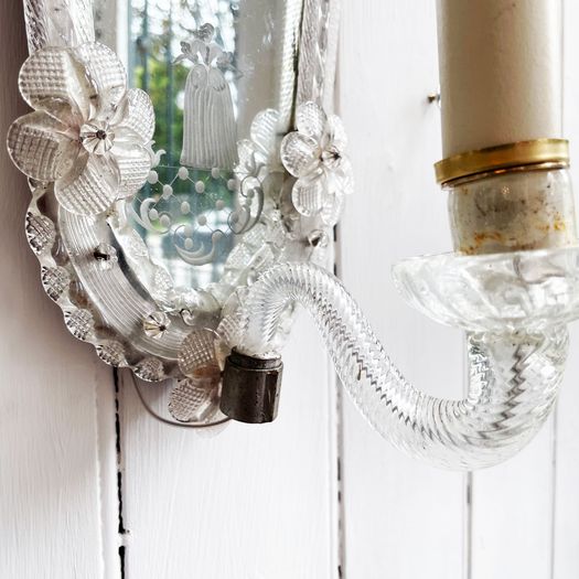 A Charming Pair of Antique Venetian Mirrored Wall Lights