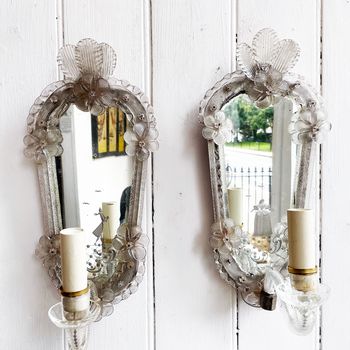 A Charming Pair of Antique Venetian Mirrored Wall Lights