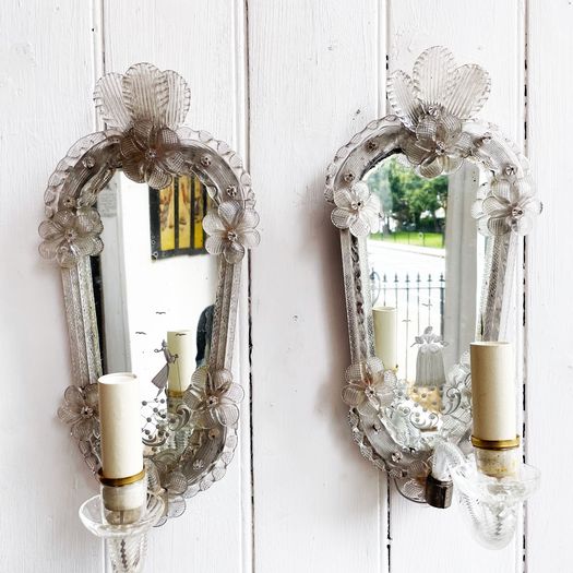 A Charming Pair of Antique Venetian Mirrored Wall Lights
