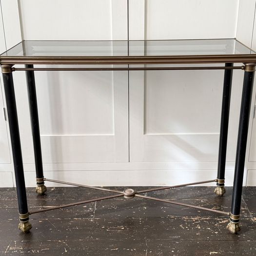A 1950's French Brass Polychrome & Glass Console Table by Maison Jansen L