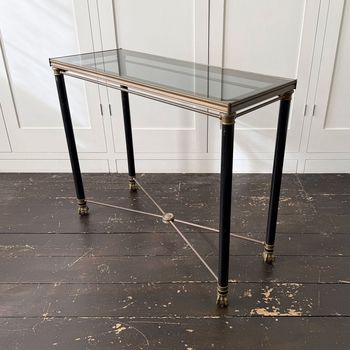 A 1950's French Brass Polychrome & Glass Console Table by Maison Jansen M