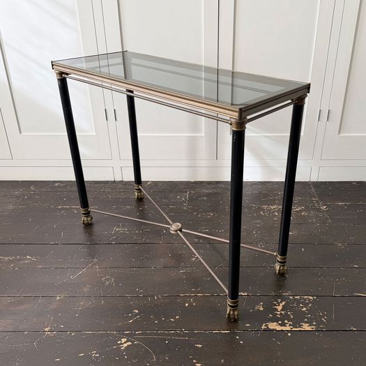 A 1950's French Brass Polychrome & Glass Console Table by Maison Jansen M