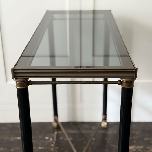 A 1950's French Brass Polychrome & Glass Console Table by Maison Jansen M