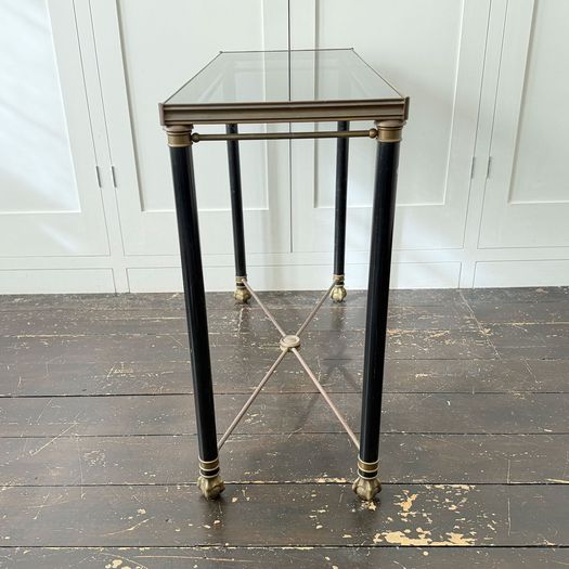 A 1950's French Brass Polychrome & Glass Console Table by Maison Jansen M