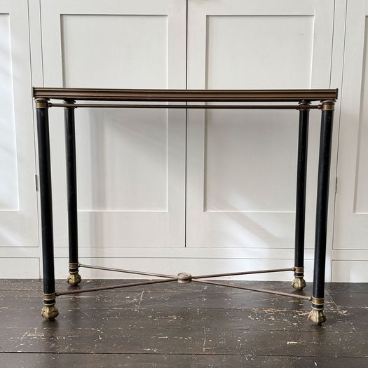 A 1950's French Brass Polychrome & Glass Console Table by Maison Jansen M