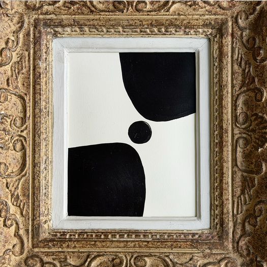 A Monochrome Abstract Acrylic on Paper by Margot Sinclair in Antique Montparnasse Frame