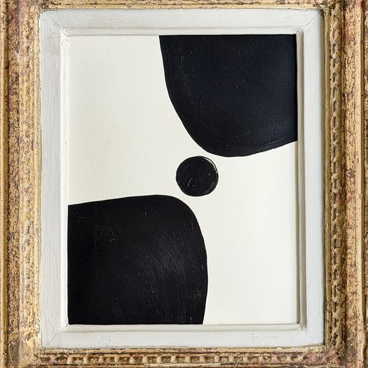 A Monochrome Abstract Acrylic on Paper by Margot Sinclair in Antique Montparnasse Frame