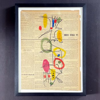 A Charming 1950's French Abstract on Newspaper in the Style of Miro III