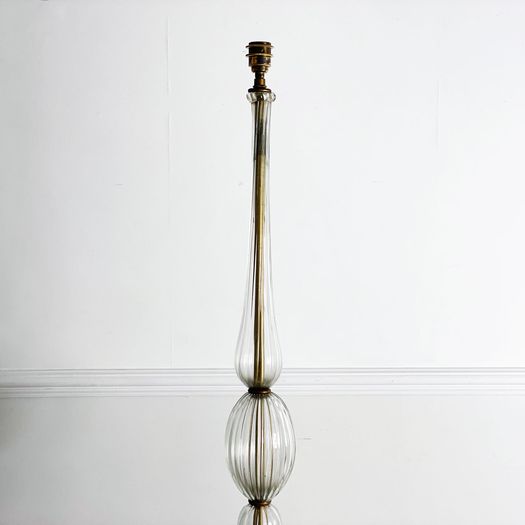 A 1950's French Brass and Glass Standing Lamp with Tripod Base