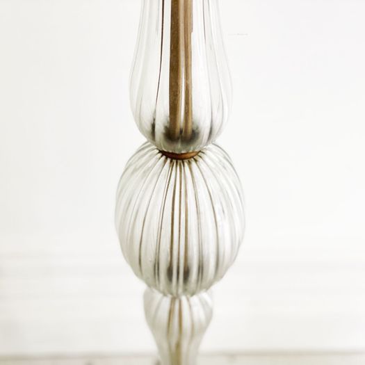 A 1950's French Brass and Glass Standing Lamp with Tripod Base