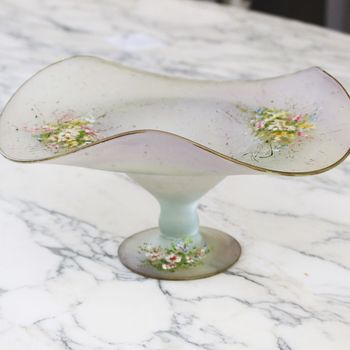 A Decorative 1950's French Glass Dish with Hand Painted Decoration
