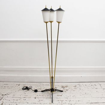 A 1950's Italian Three Arm Brass & Lacquered Metal Floor Light