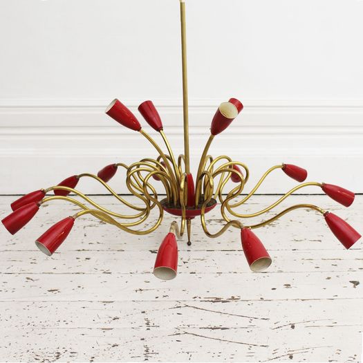 A Very Large Mid Century Italian Sixteen Arm Chandelier in the style of Stilnovo
