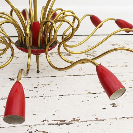 A Very Large Mid Century Italian Sixteen Arm Chandelier in the style of Stilnovo
