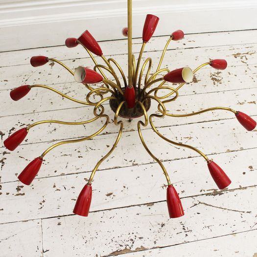 A Very Large Mid Century Italian Sixteen Arm Chandelier in the style of Stilnovo