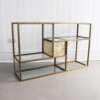 A 1970's Italian Brass, Chrome, Mother of Pearl & Glass Console Table