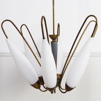 A Mid Century Italian Brass Pendant Light with Original Glass Shades