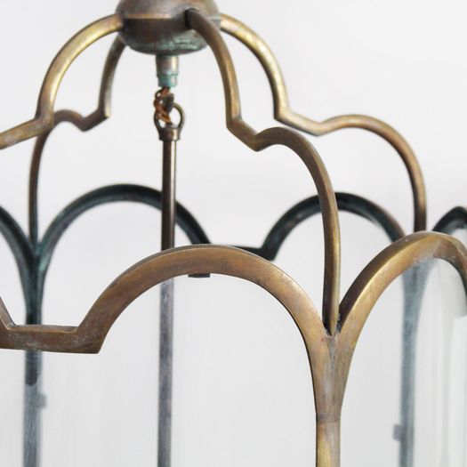 A Large Pair of 1950's Bronze & Glass Lanterns