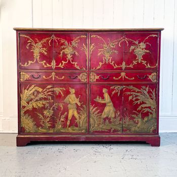 A 1950's Red Lacquered Sgraffito Sideboard