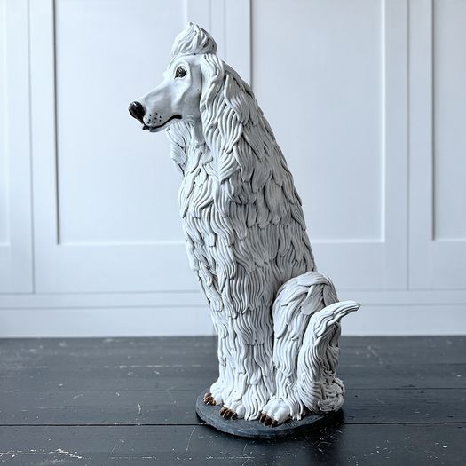 A Large 1940's Spanish White Ceramic Poodle Sculpture
