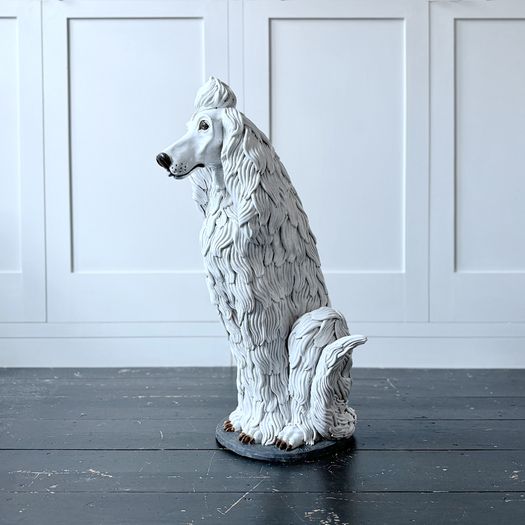 A Large 1940's Spanish White Ceramic Poodle Sculpture