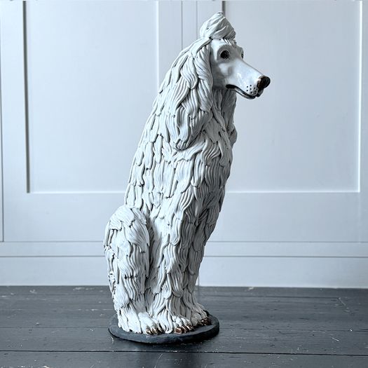 A Large 1940's Spanish White Ceramic Poodle Sculpture