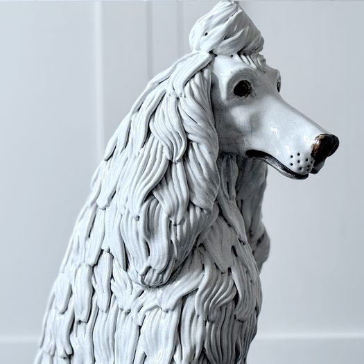 A Large 1940's Spanish White Ceramic Poodle Sculpture