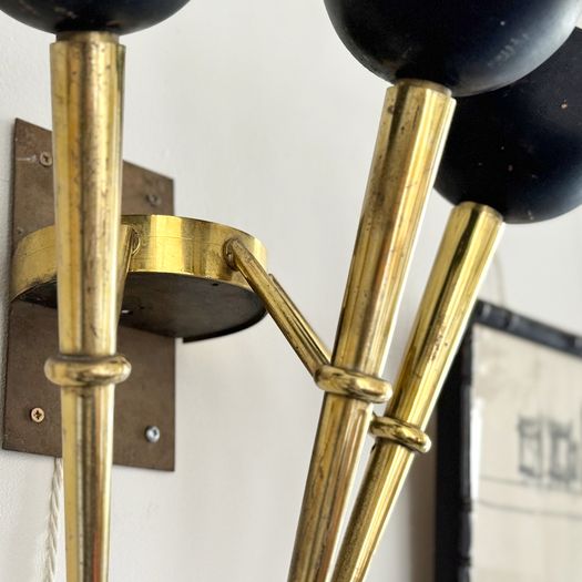 A Large Pair of Mid Century Brass Torch Wall Lights