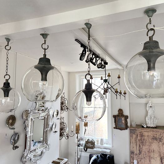 1970's Italian Pendant Lights with Medium Glass Globe Shades