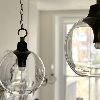 1970's Italian Pendant Lights with Medium Glass Globe Shades