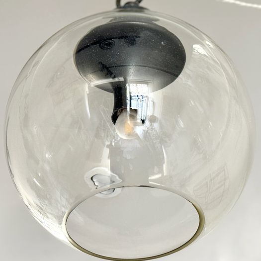 1970's Italian Pendant Lights with Medium Glass Globe Shades