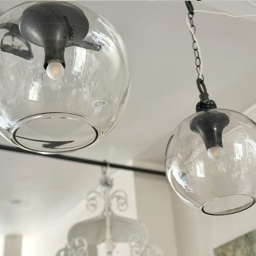 1970's Italian Pendant Lights with Medium Glass Globe Shades