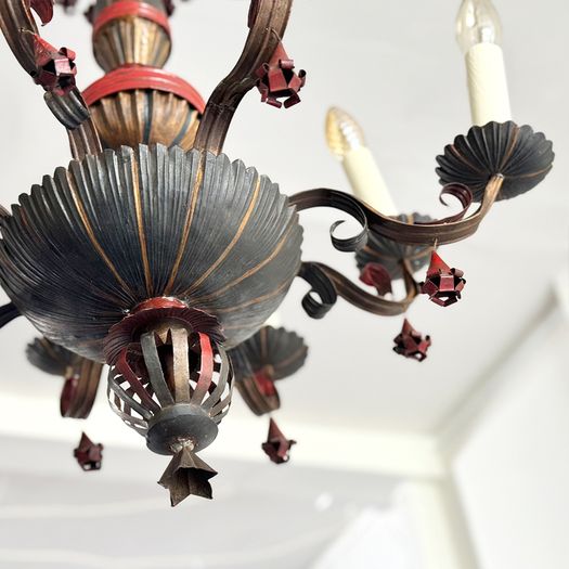 An Unusual 1950's Spanish Polychrome Tole Chandelier