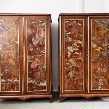 A Rare Pair of 1920's French Armoires with Coromandel Doors in the Japan Taste