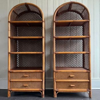 A Pair of 1970's French Bamboo & Rattan Etageres