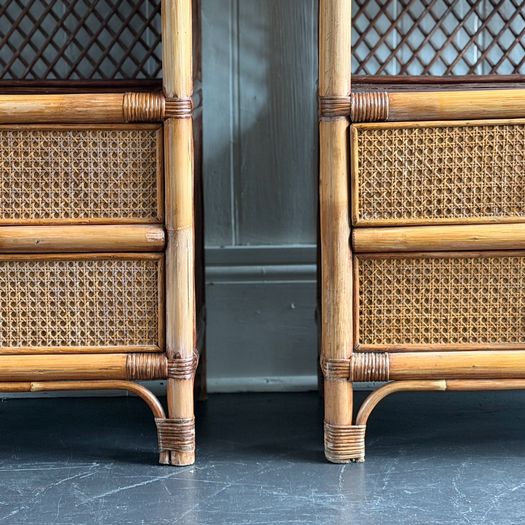 A Pair of 1970's French Bamboo & Rattan Etageres