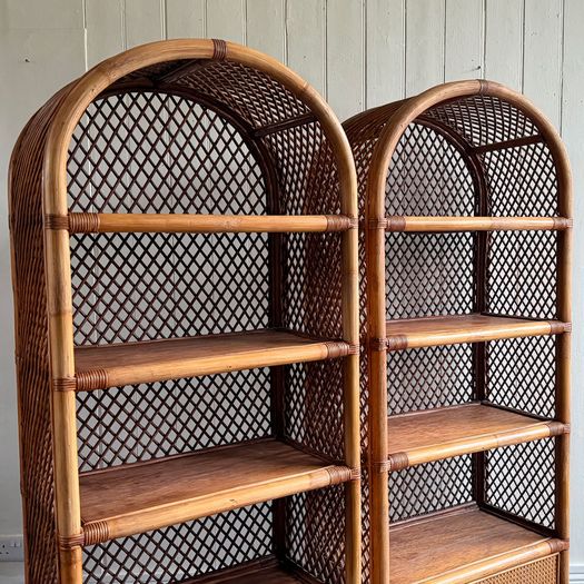 A Pair of 1970's French Bamboo & Rattan Etageres