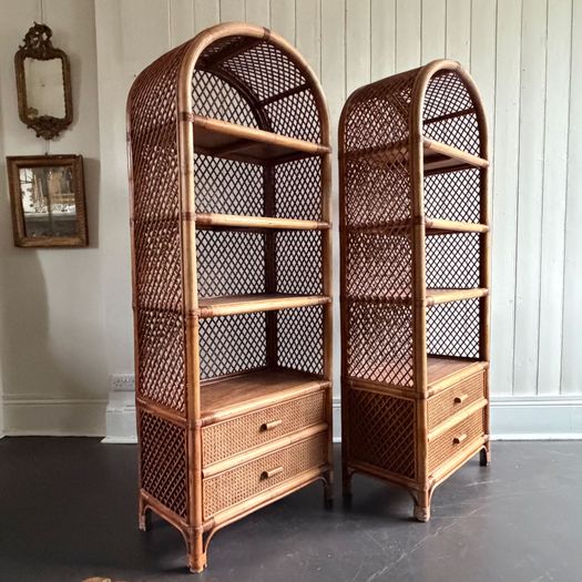 A Pair of 1970's French Bamboo & Rattan Etageres