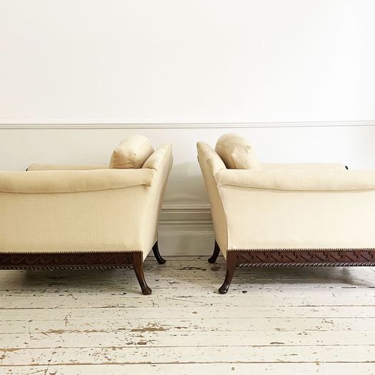 A Majestic Pair of 19th C Carved Mahogany Armchairs