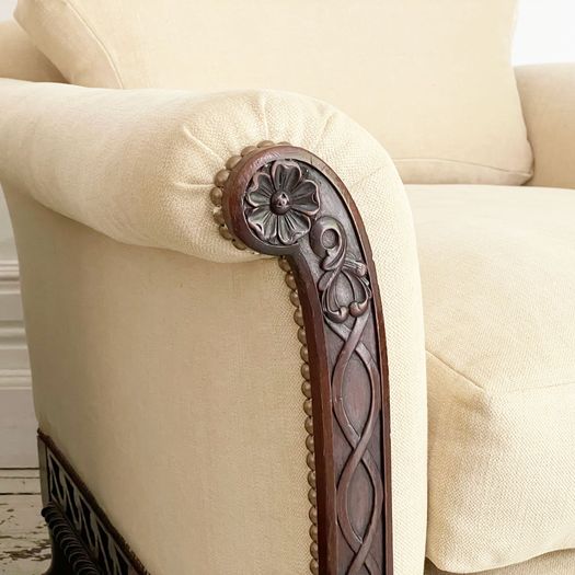 A Majestic Pair of 19th C Carved Mahogany Armchairs